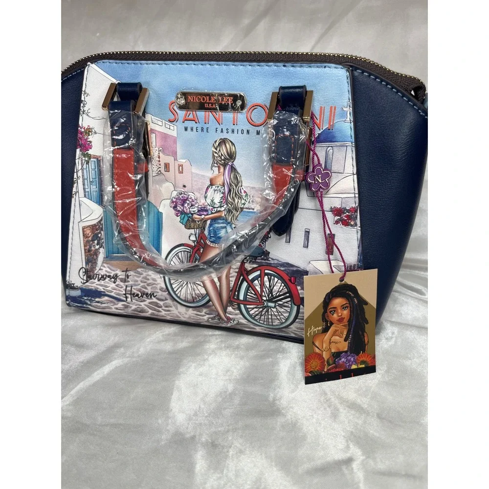Nicole Lee Santorini Satchel Women Medium Navy Blue Graphic Crossbody Strap